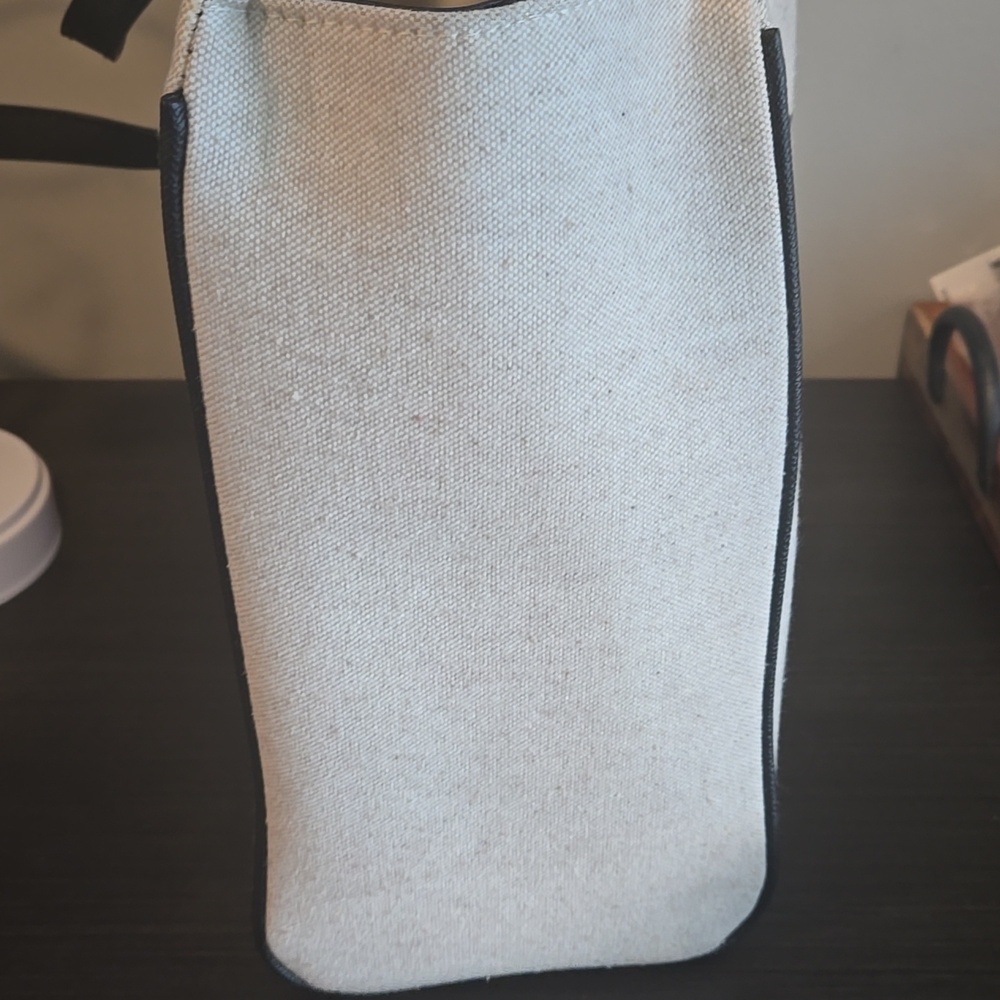 bebe Beige LARGE Canvas Tote with Black & White Center Stripe NWT - Picture 2 of 5
